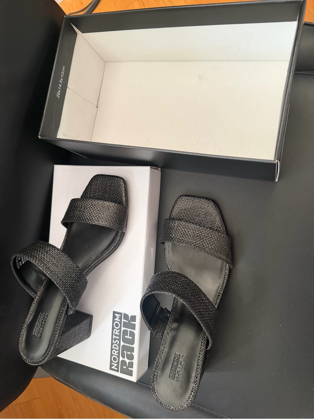 Nordstrom Black Textured Double-Strap Block Heel Sandals